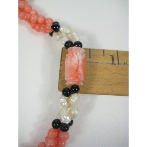 Vintage Coral Carved Bead Necklace Multi Strand Fresh Water Pearls 25 inch - Picture 5 of 13